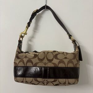 2008 Vintage Coach Signature Stripe Top Handle Small Purse Bag Brown Y2K